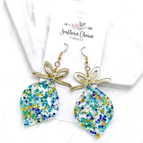 Teal Confetti Ornament Earrings