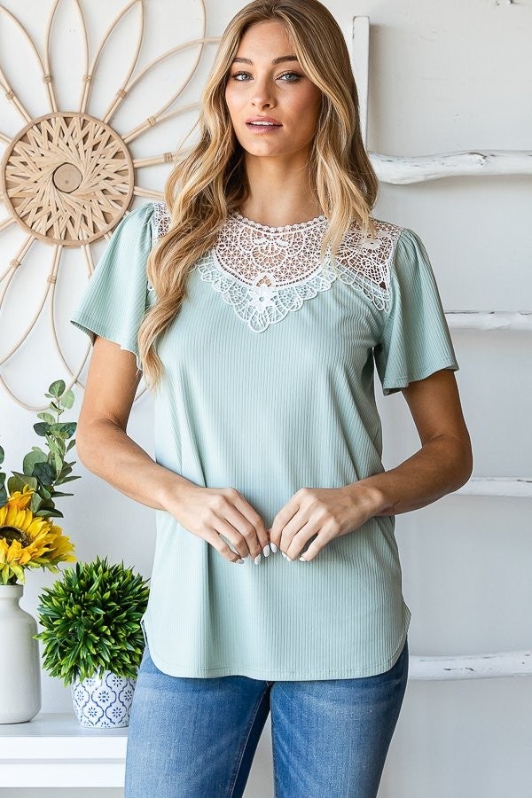 Sage Blissful Lace Top