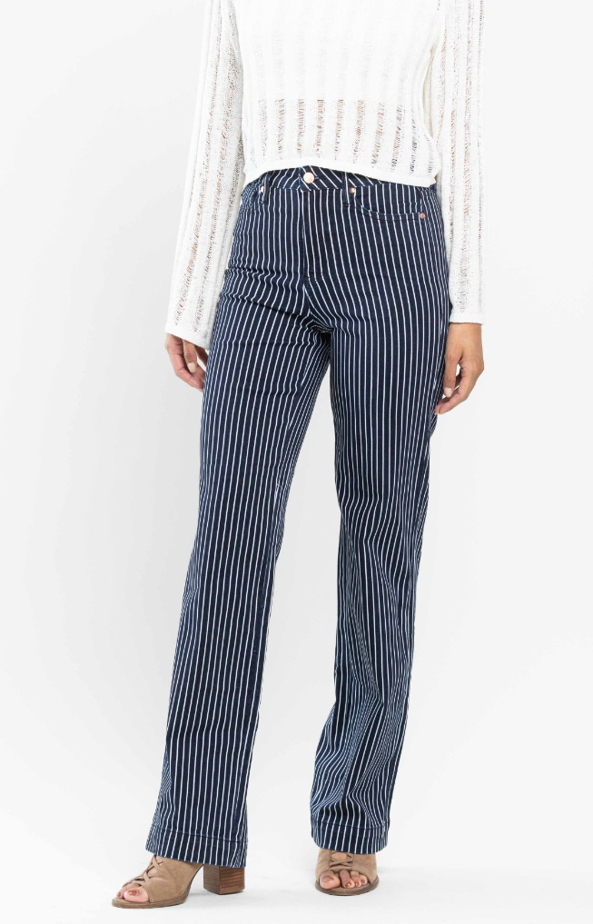 Judy Blue High Waist Tummy Control Striped Straight Denim