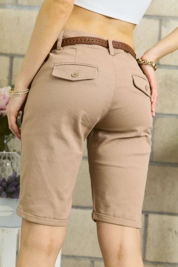 Khaki Bermuda Shorts with Belt