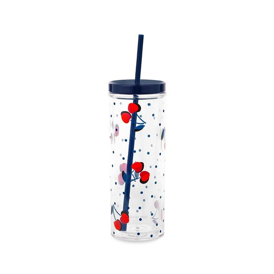 Kate Spade Acrylic Tumbler with Straw - Vintage Cherry Dot