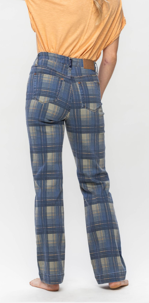 Judy Blue High Waist Vintage Plaid Straight Denim