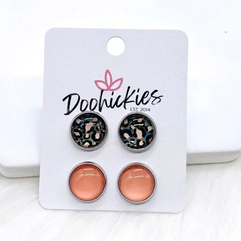 Peach Leopard Double Set Studs