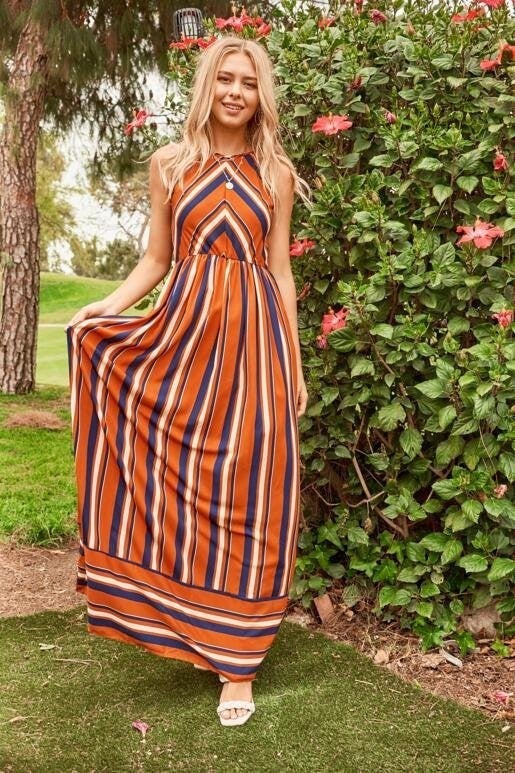 Rust Stripe Maxi Dress