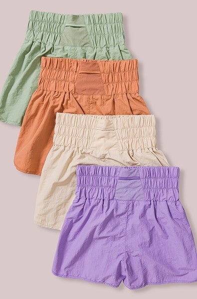 Light Jade Smocked Windbreaker Shorts