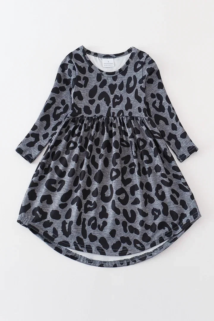 Grey Leopard Long Sleeve Dress