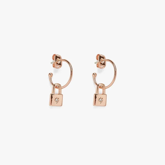 Pura Vida Lock Hoop Earrings Rose Gold