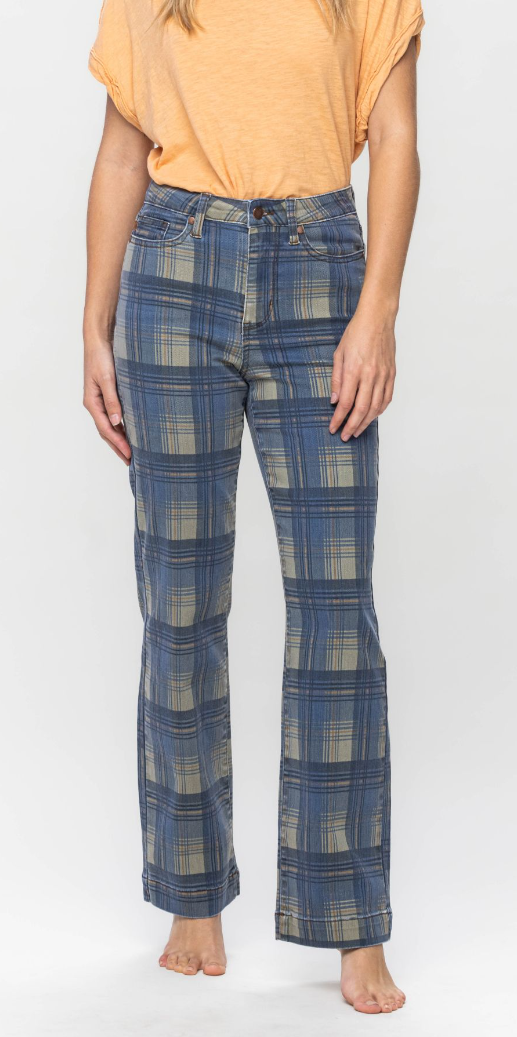 Judy Blue High Waist Vintage Plaid Straight Denim