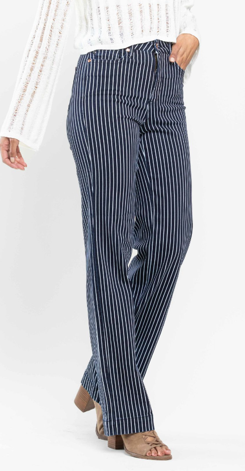 Judy Blue High Waist Tummy Control Striped Straight Denim