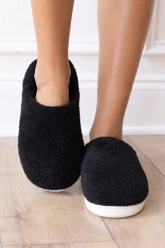 Plushy Bliss Black Slippers