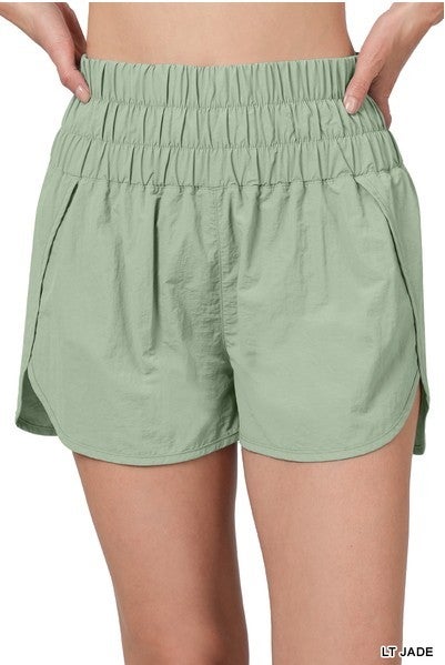 Light Jade Smocked Windbreaker Shorts