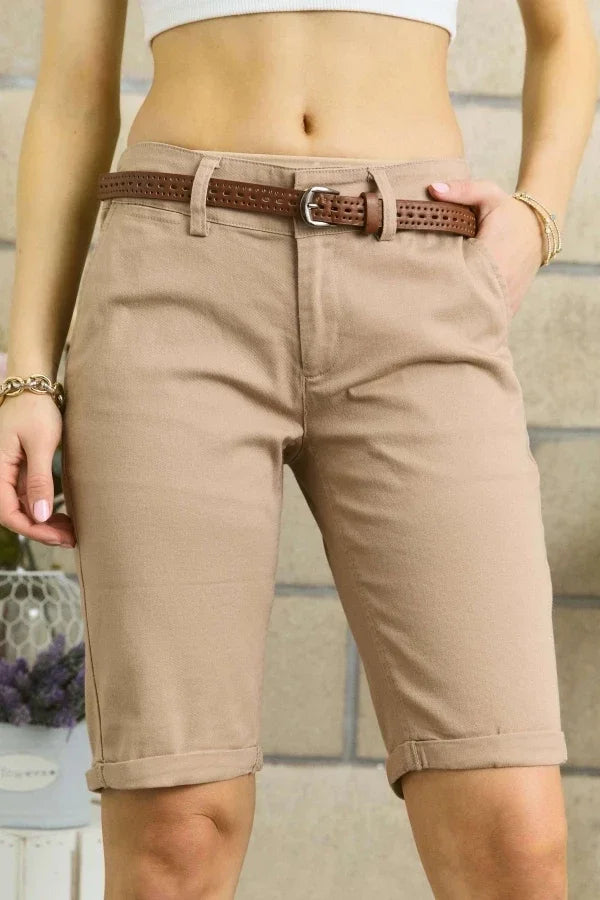 Khaki Bermuda Shorts with Belt