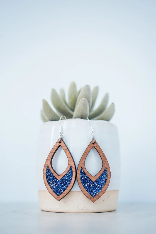 Blue Teardrop Wooden Inset Dangles