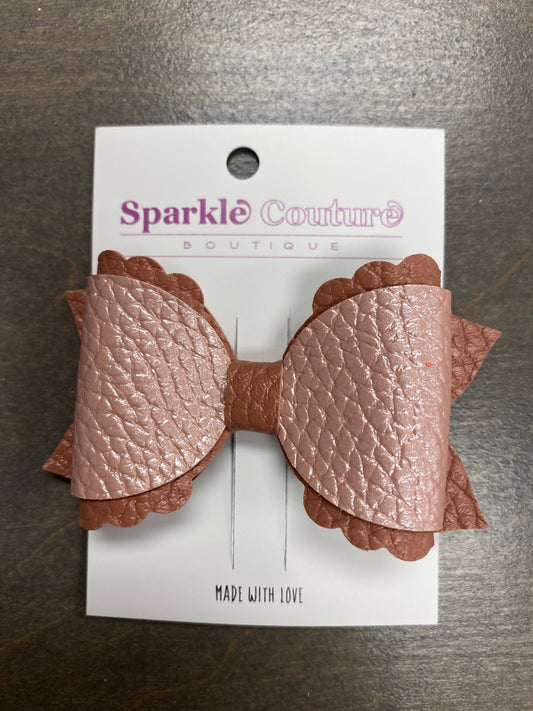 Tan Mauve Scallop Hair Bow