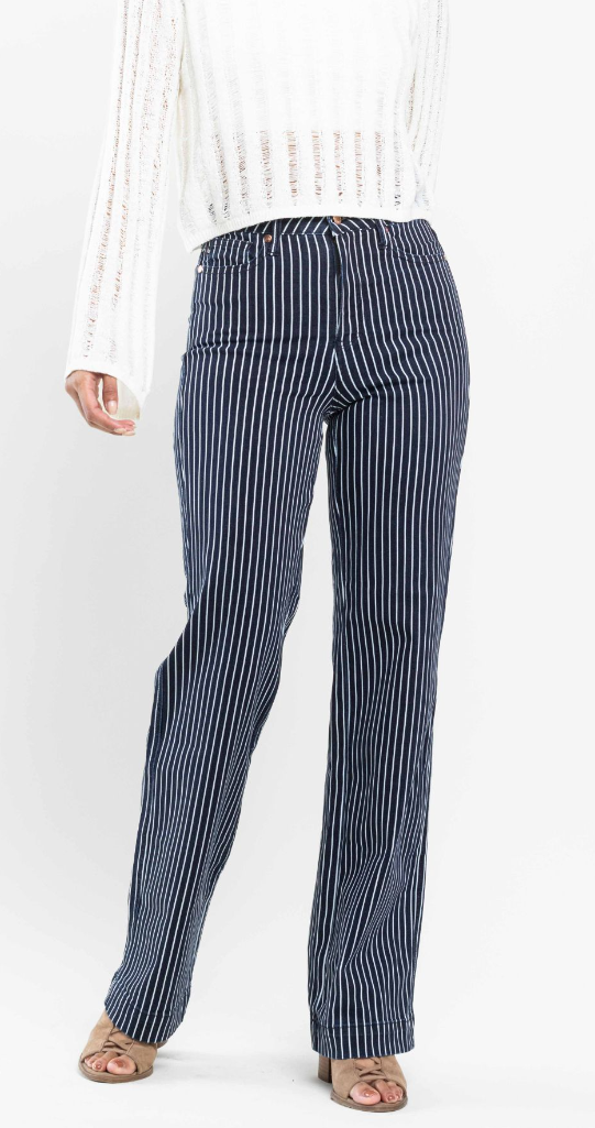 Judy Blue High Waist Tummy Control Striped Straight Denim