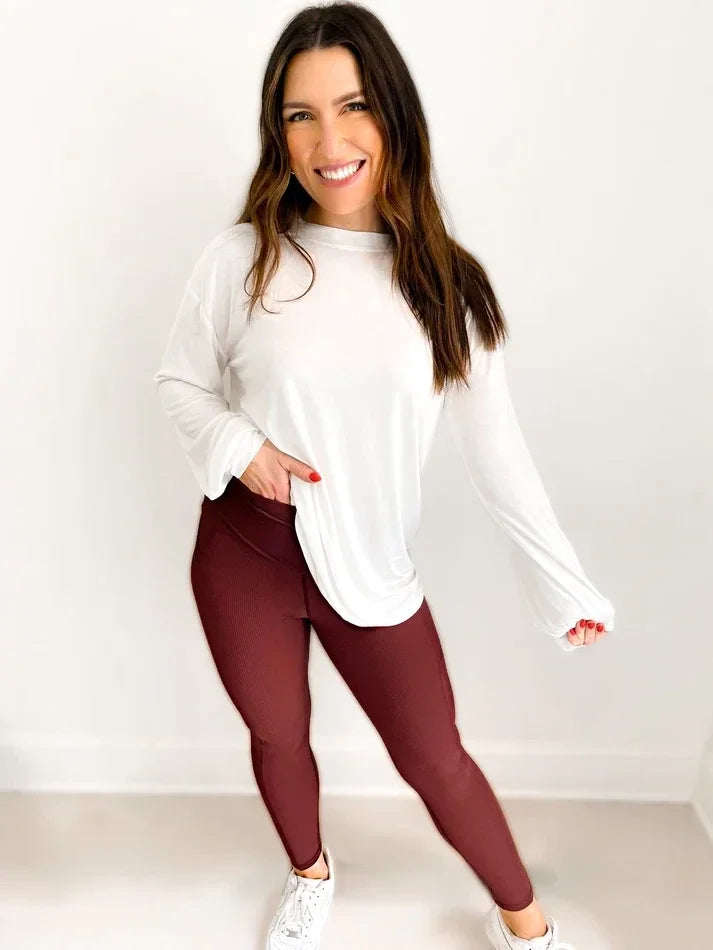 Molly Burnt Umber Max Sculpt Ribbed Leggings with Pockets