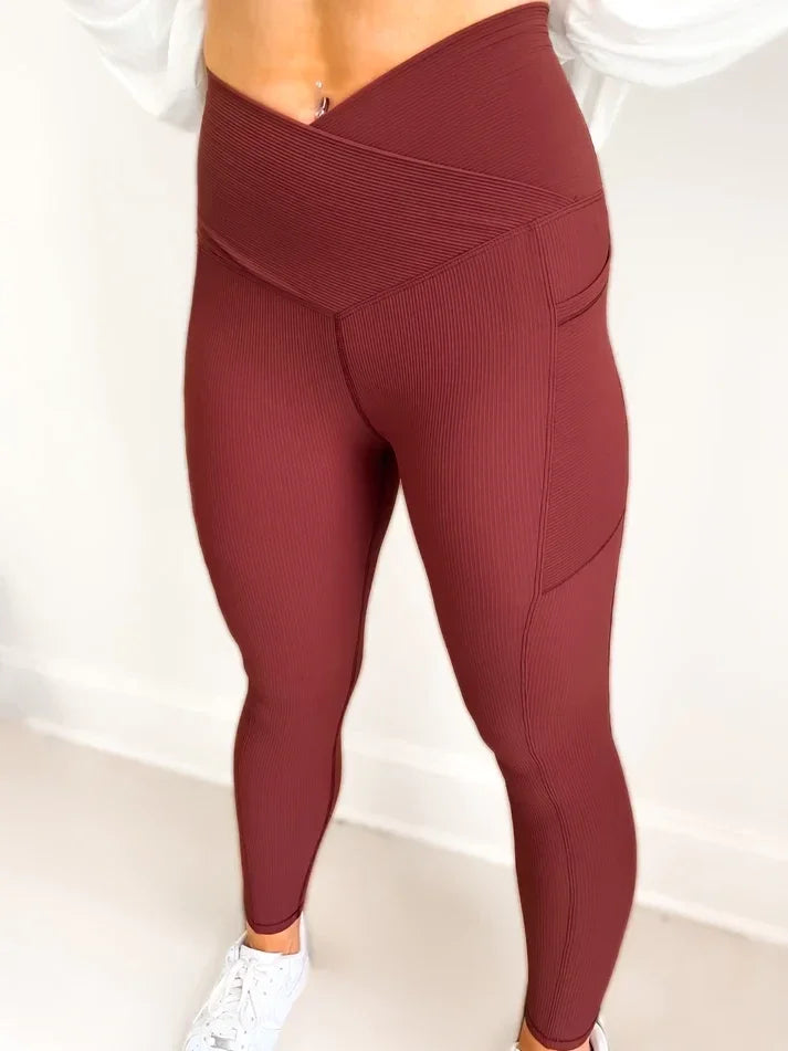 Molly Burnt Umber Max Sculpt Ribbed Leggings with Pockets